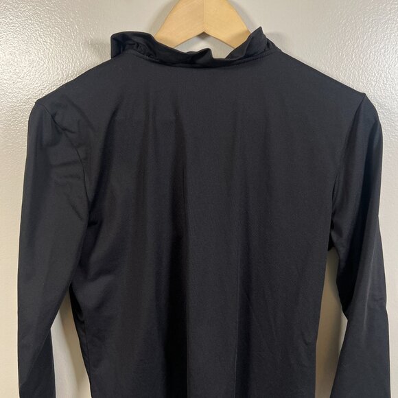 J. Mclaughlin Durham Ruffle Neck Top Size Large Black Catalina Cloth Travel Work - Picture 7 of 9